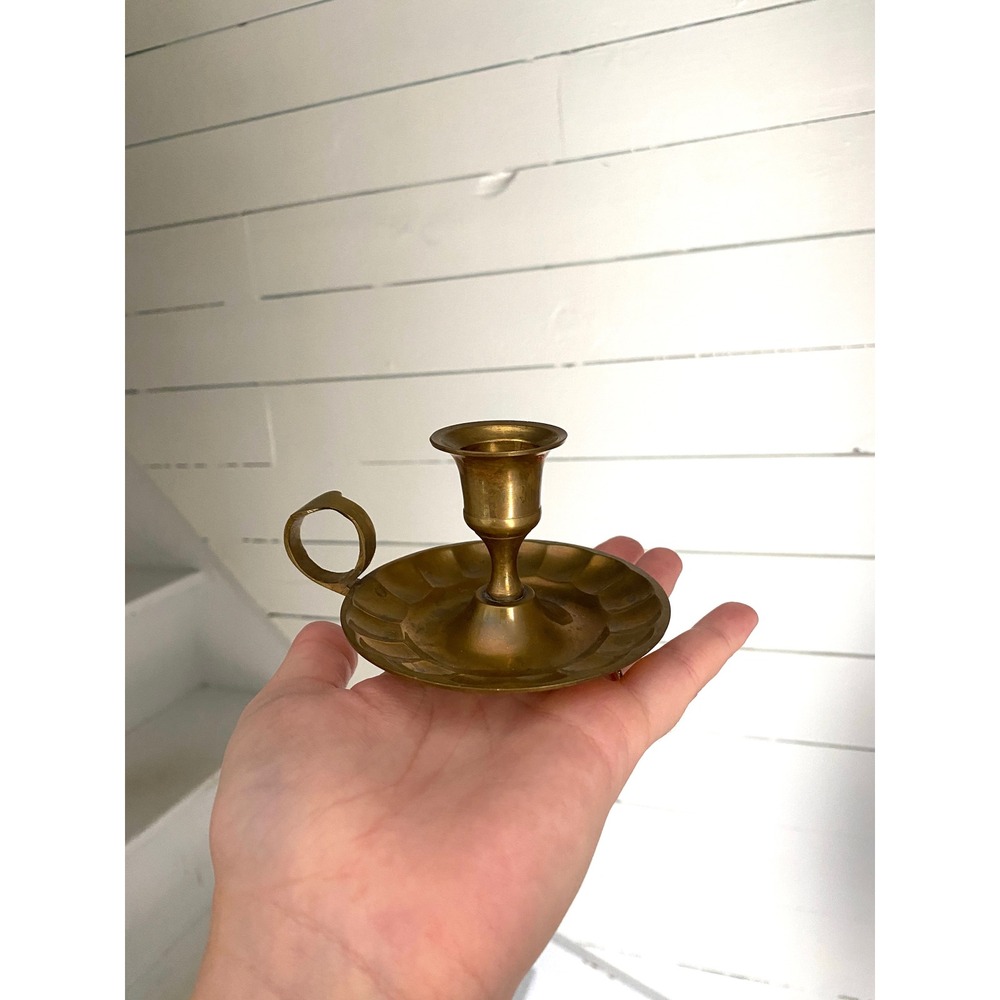 Vintage Brass Candlestick Holder with Handle Small Table Decor